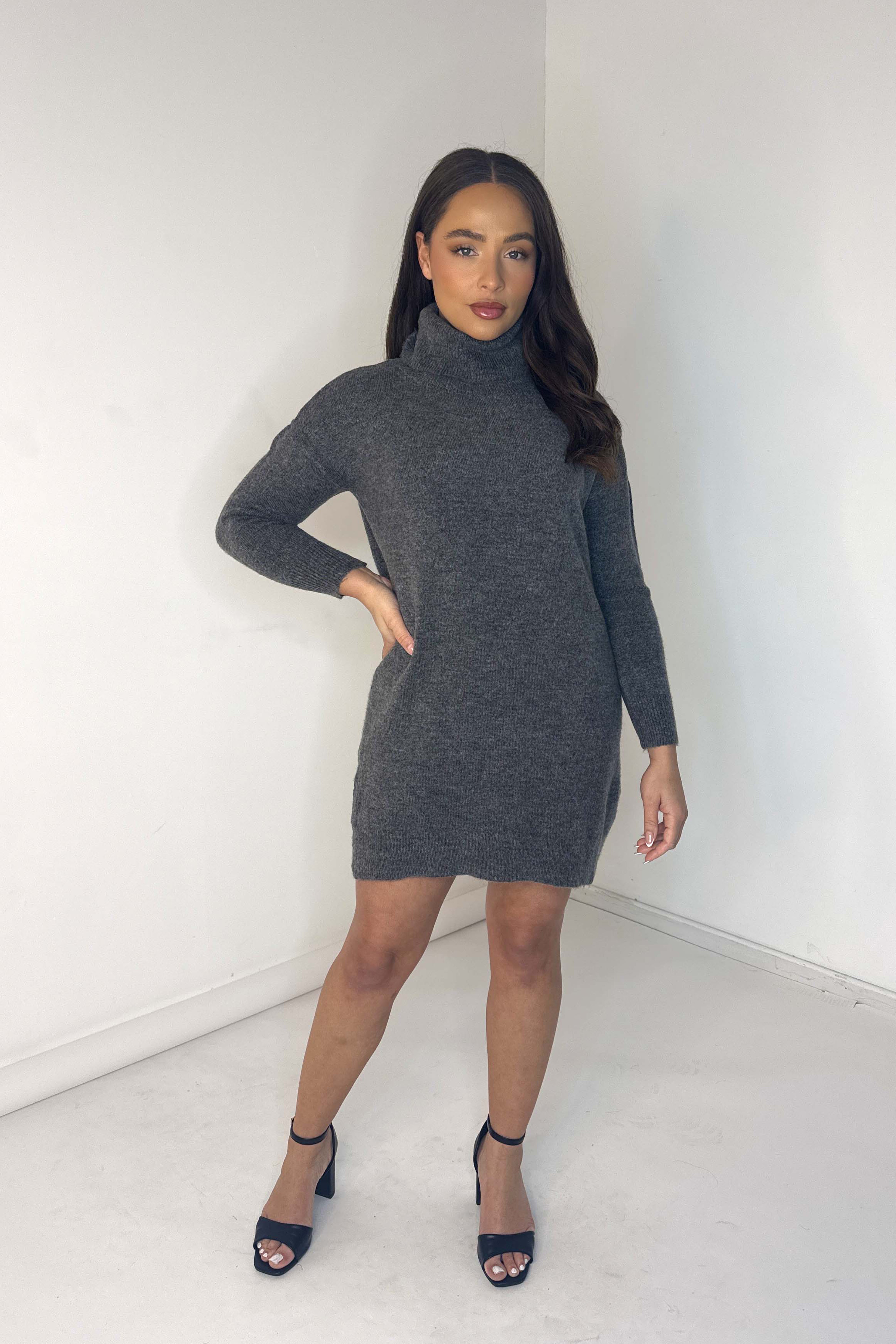 Relaxed Fit Knitted Turtle Neck Jumper Dress