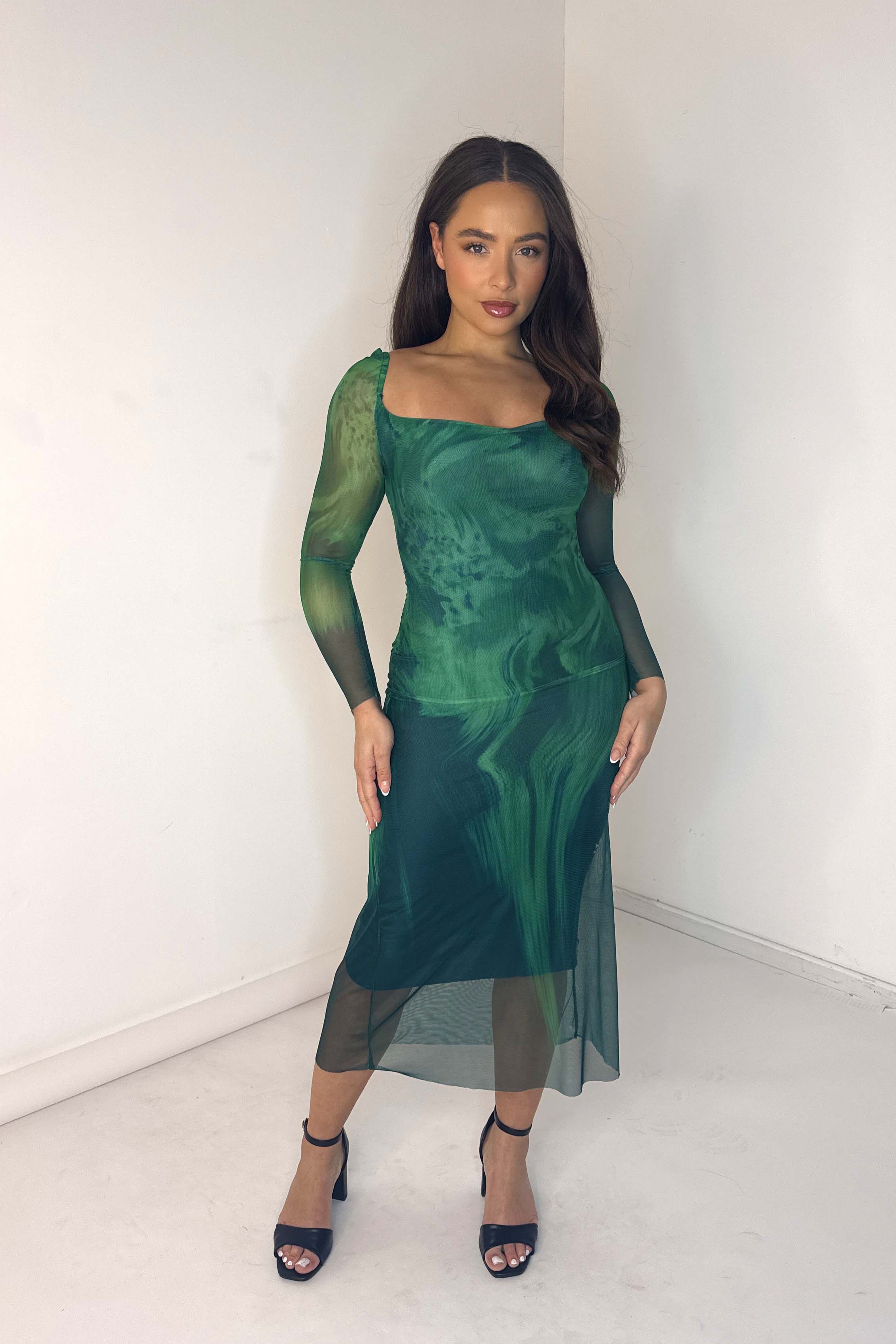 Tie Dye Off Shoulder Mesh Midaxi Dress