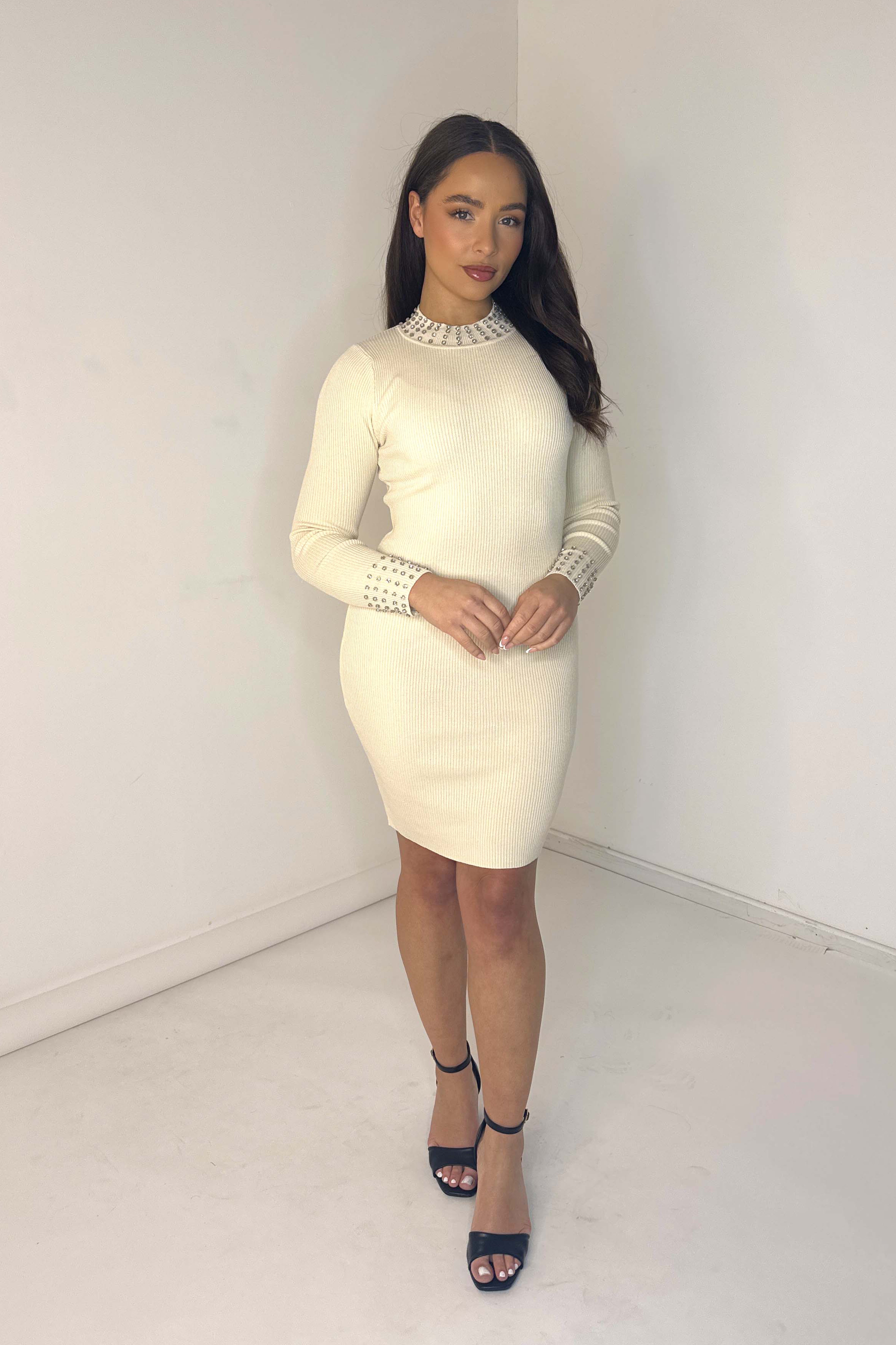 Diamond Embellished Knitted Bodycon Dress