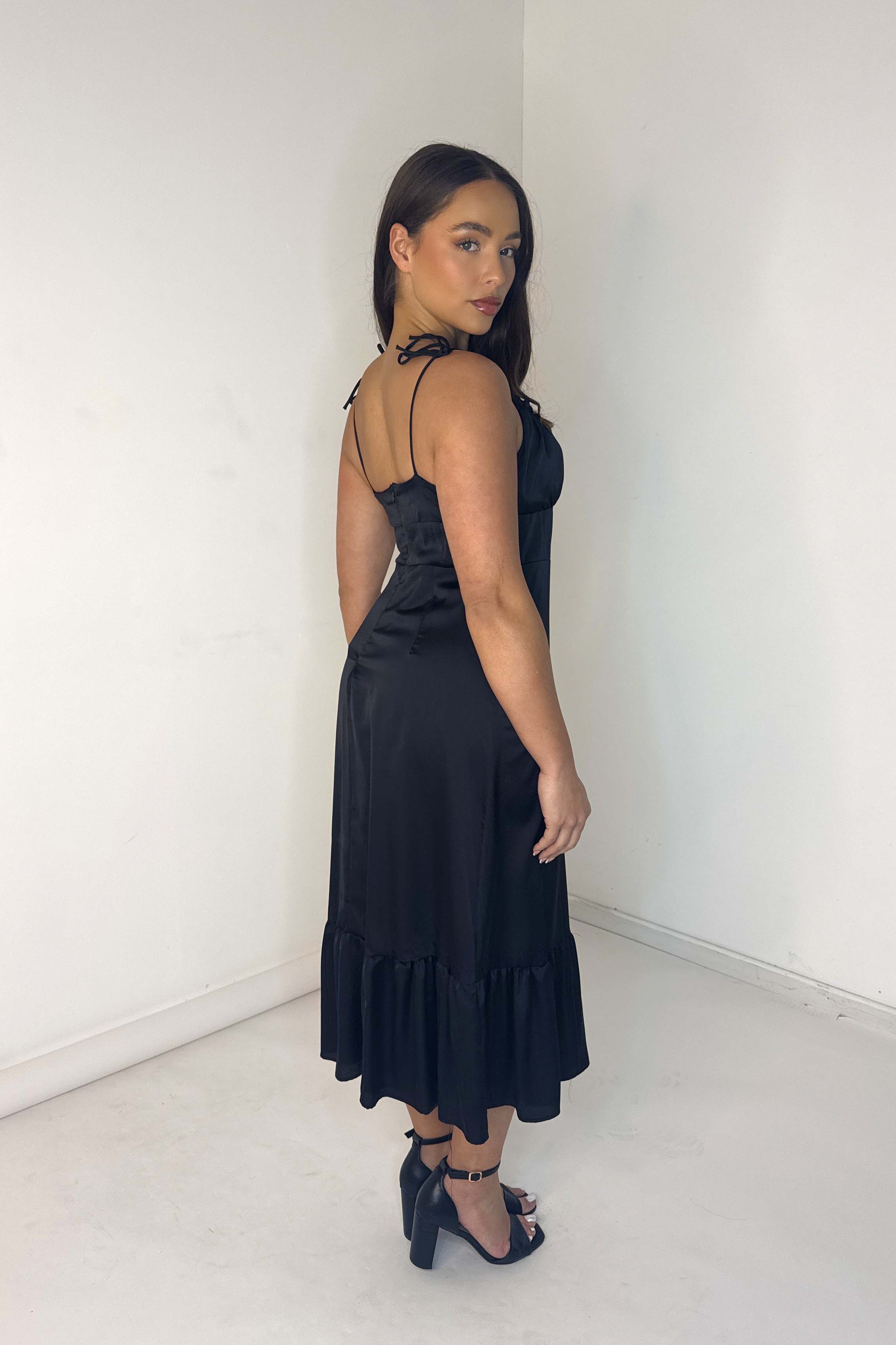 Empire Waist Strappy Flowy Black Dress