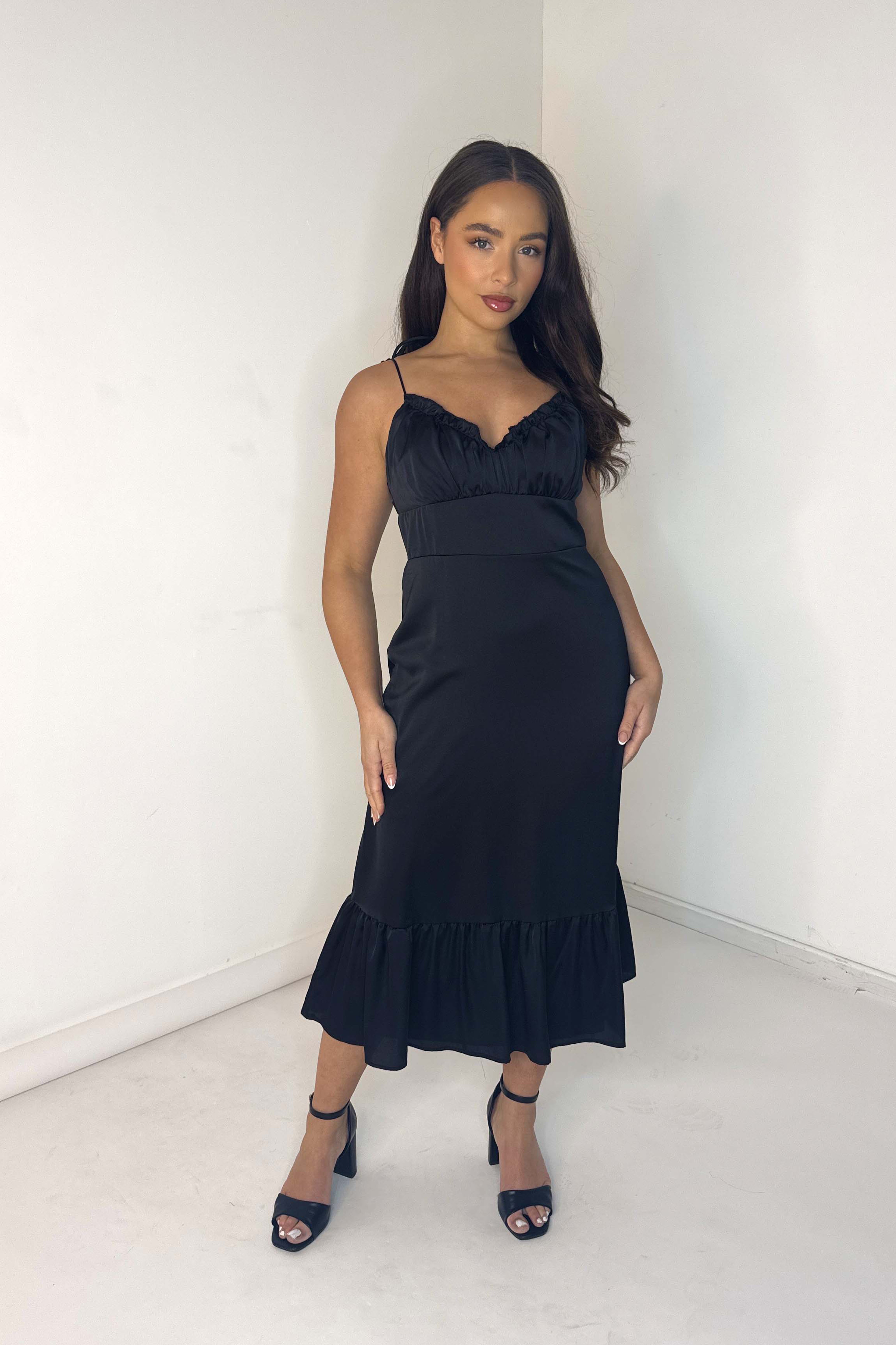 Empire Waist Strappy Flowy Black Dress