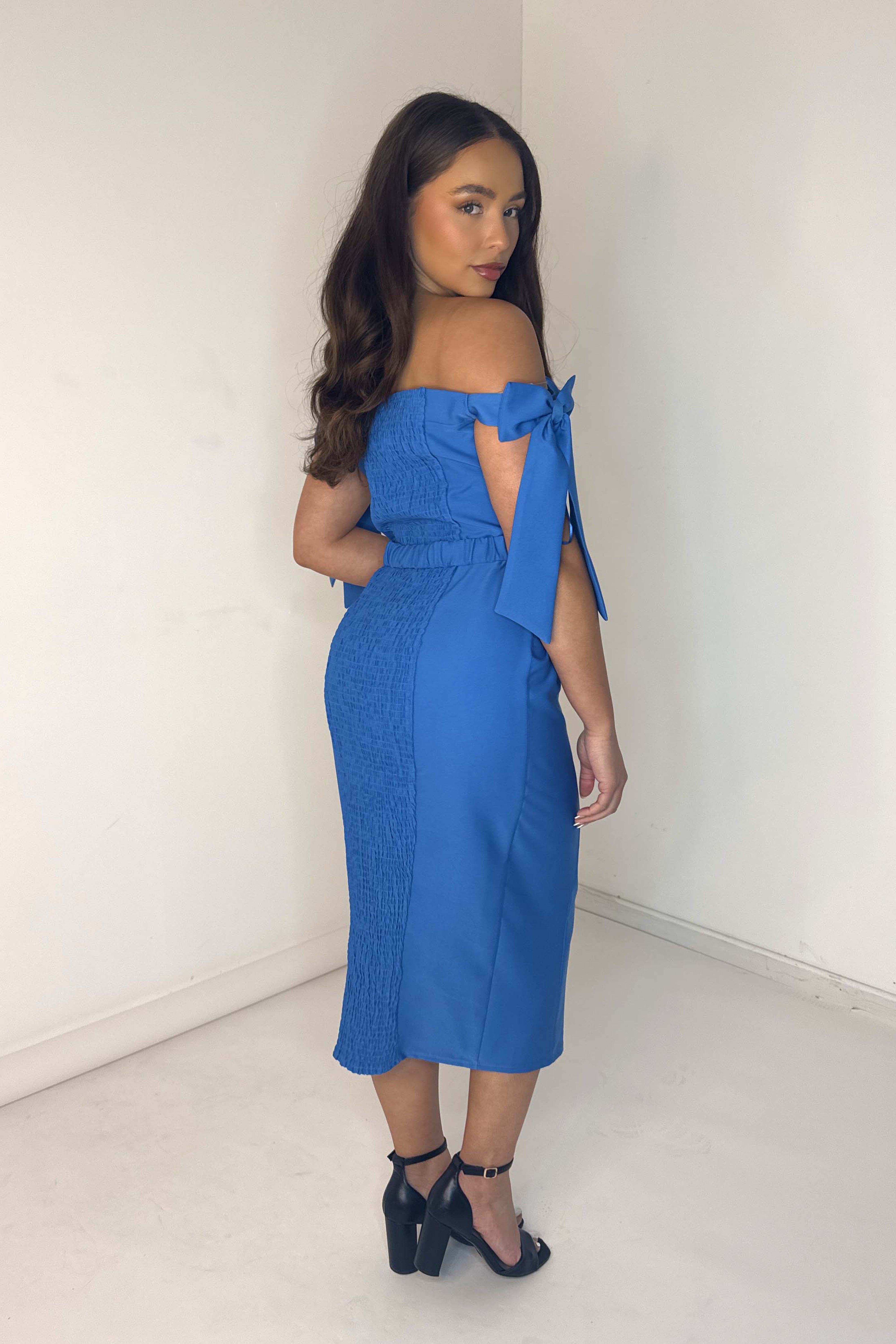 Bow Tie Sleeve Belted Midi Dress