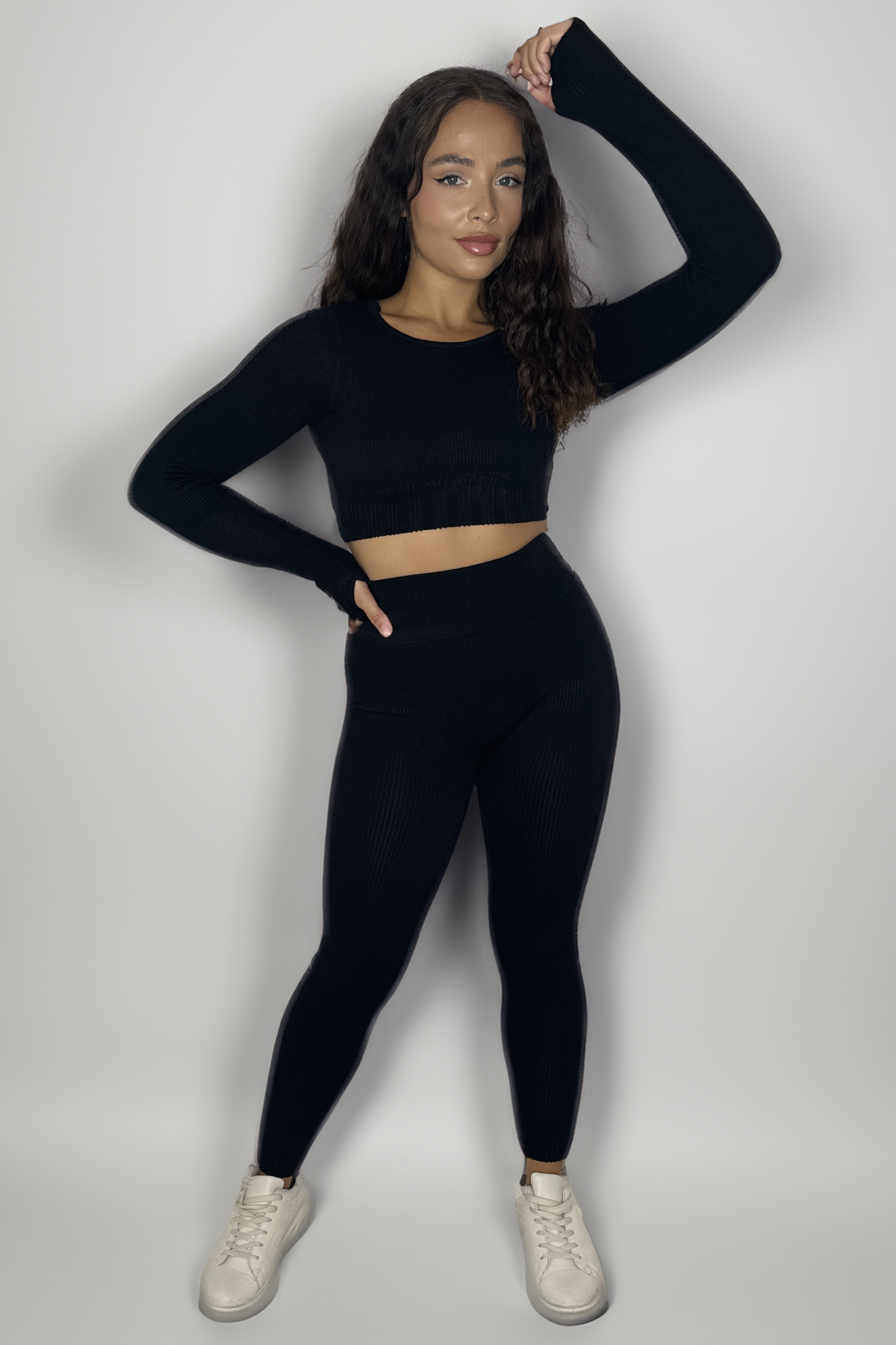 Thumb Hole Long Sleeve Top And Leggings Activewear Set-SinglePrice