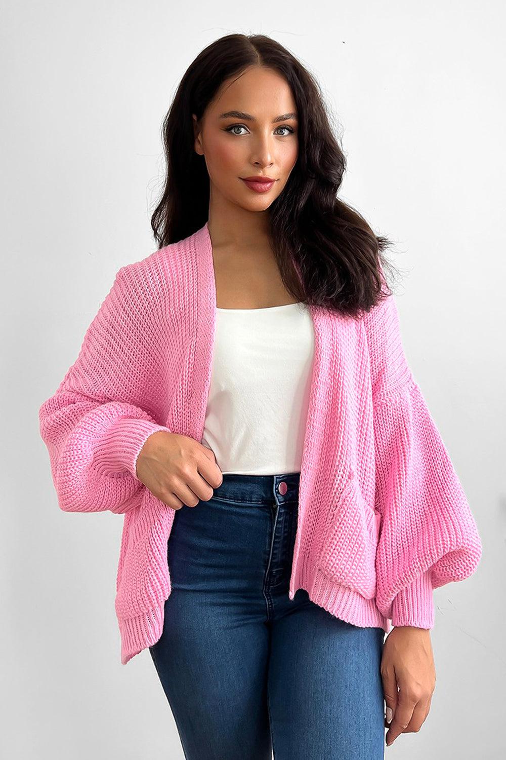 Pink open front cardigan best sale