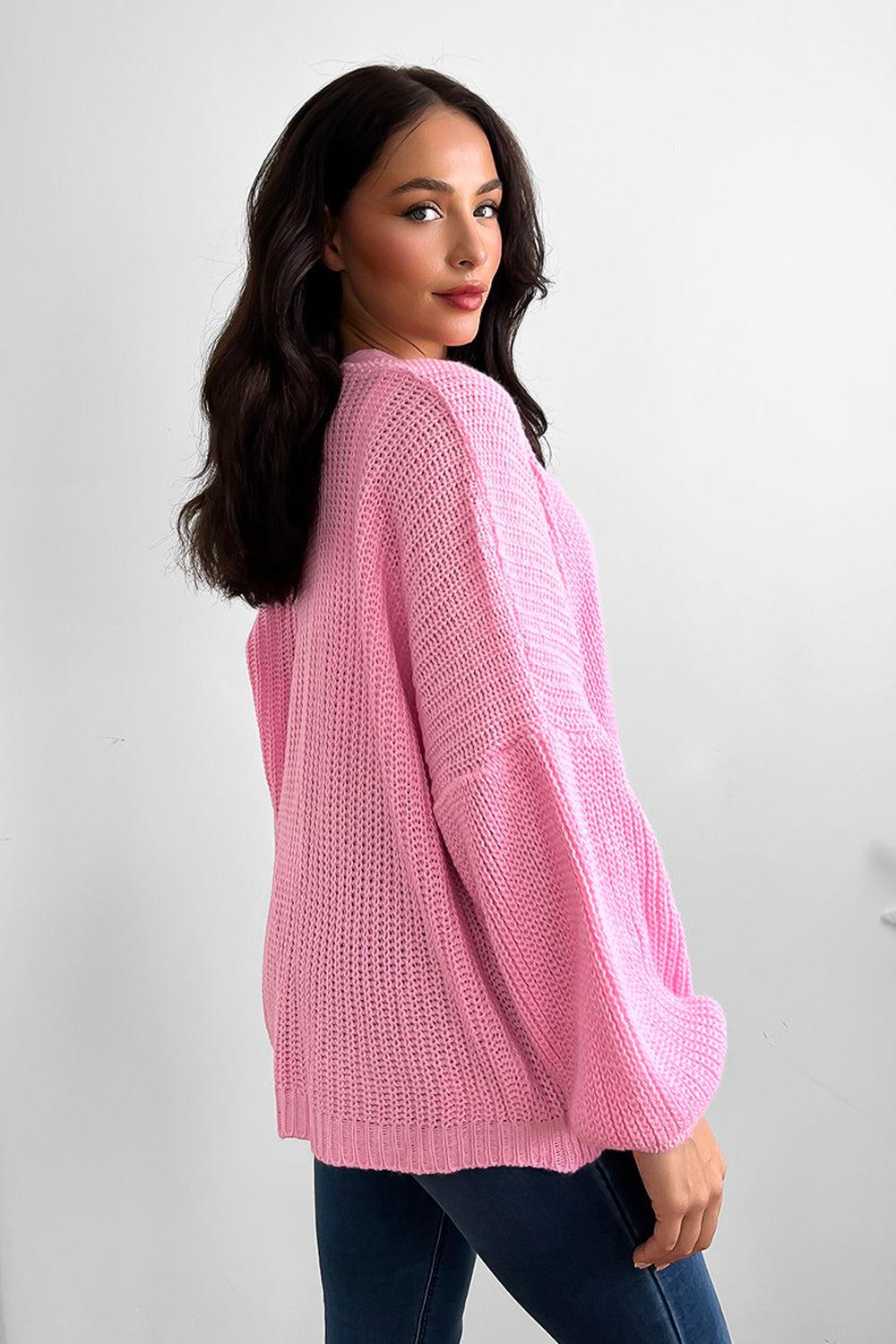 Pink open front sweater best sale