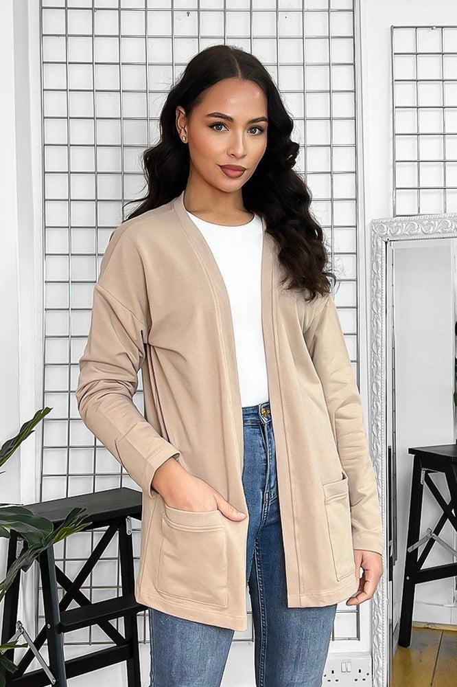 Beige cardigan hot sale with pockets