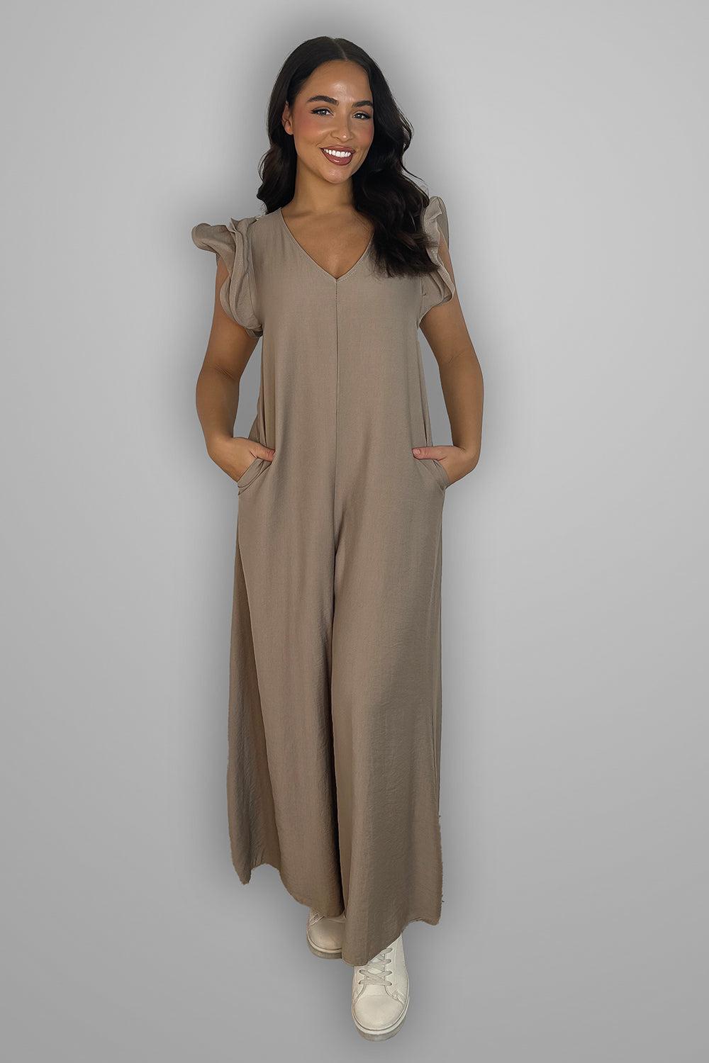 V-Neck Front And Back Maxi Summer Relaxed Fit Jumpsuit-SinglePrice