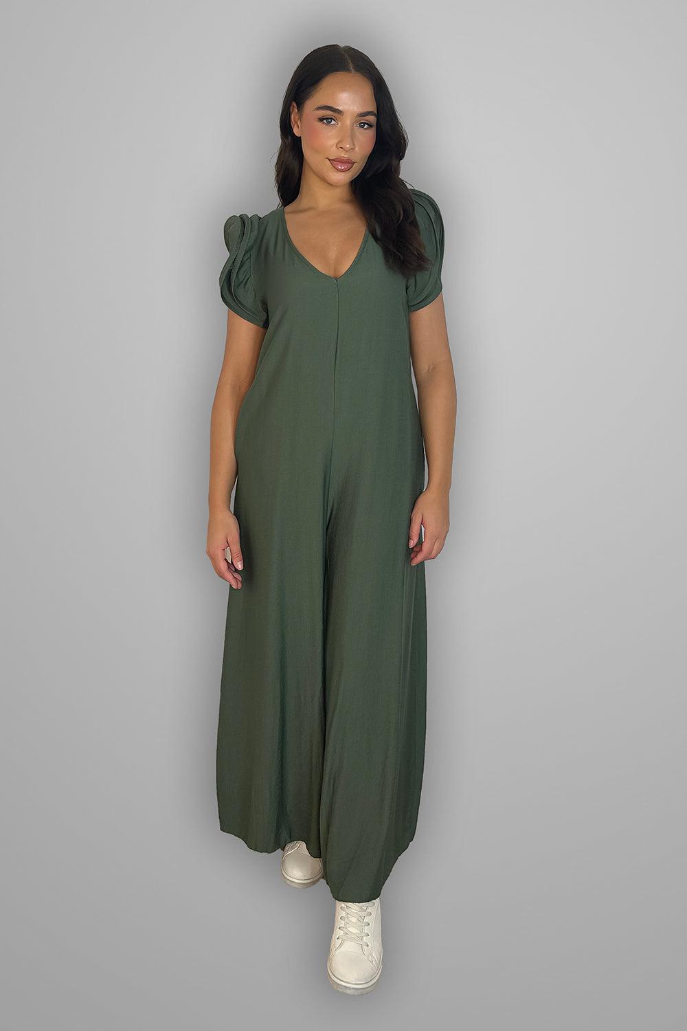 V-Neck Front And Back Maxi Summer Relaxed Fit Jumpsuit-SinglePrice