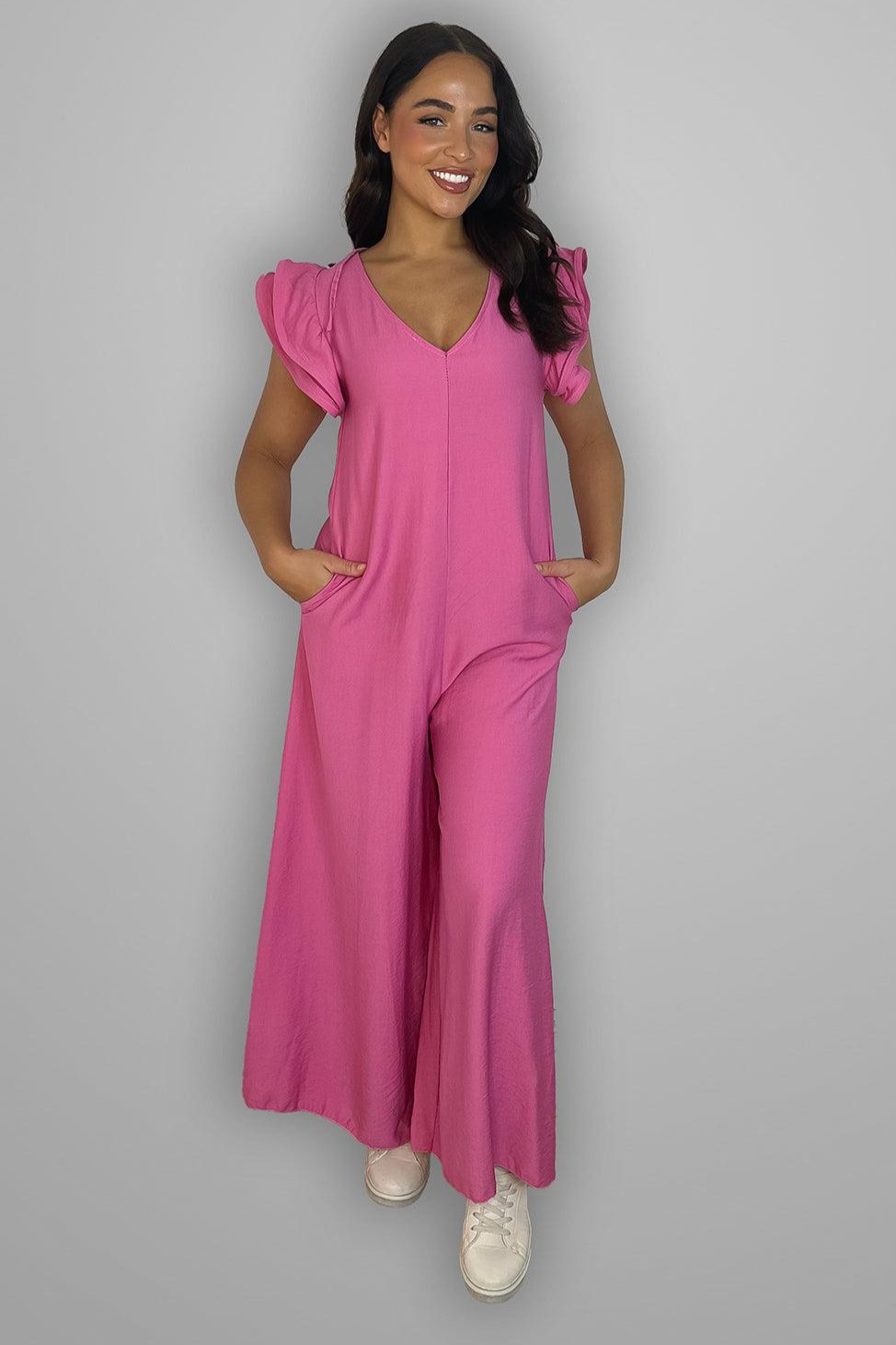 V-Neck Front And Back Maxi Summer Relaxed Fit Jumpsuit-SinglePrice