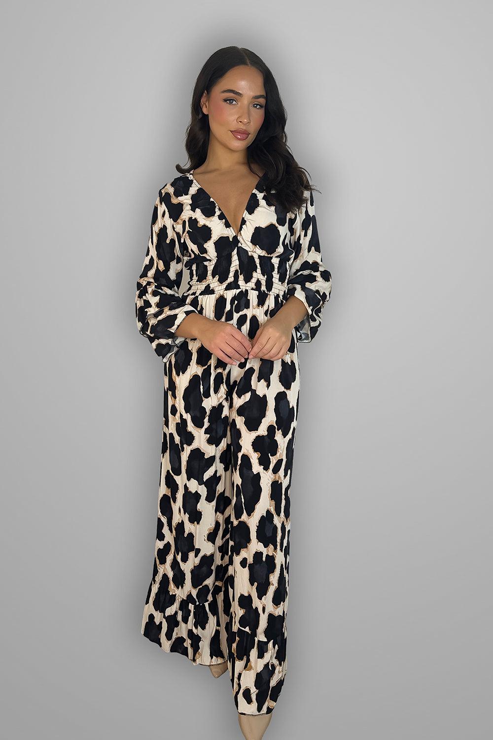 Multicolur Leopard Print Slinky Jumpsuit-SinglePrice