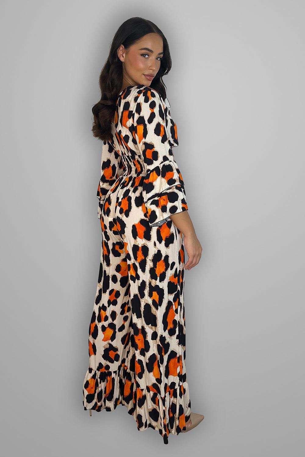 Multicolur Leopard Print Slinky Jumpsuit-SinglePrice