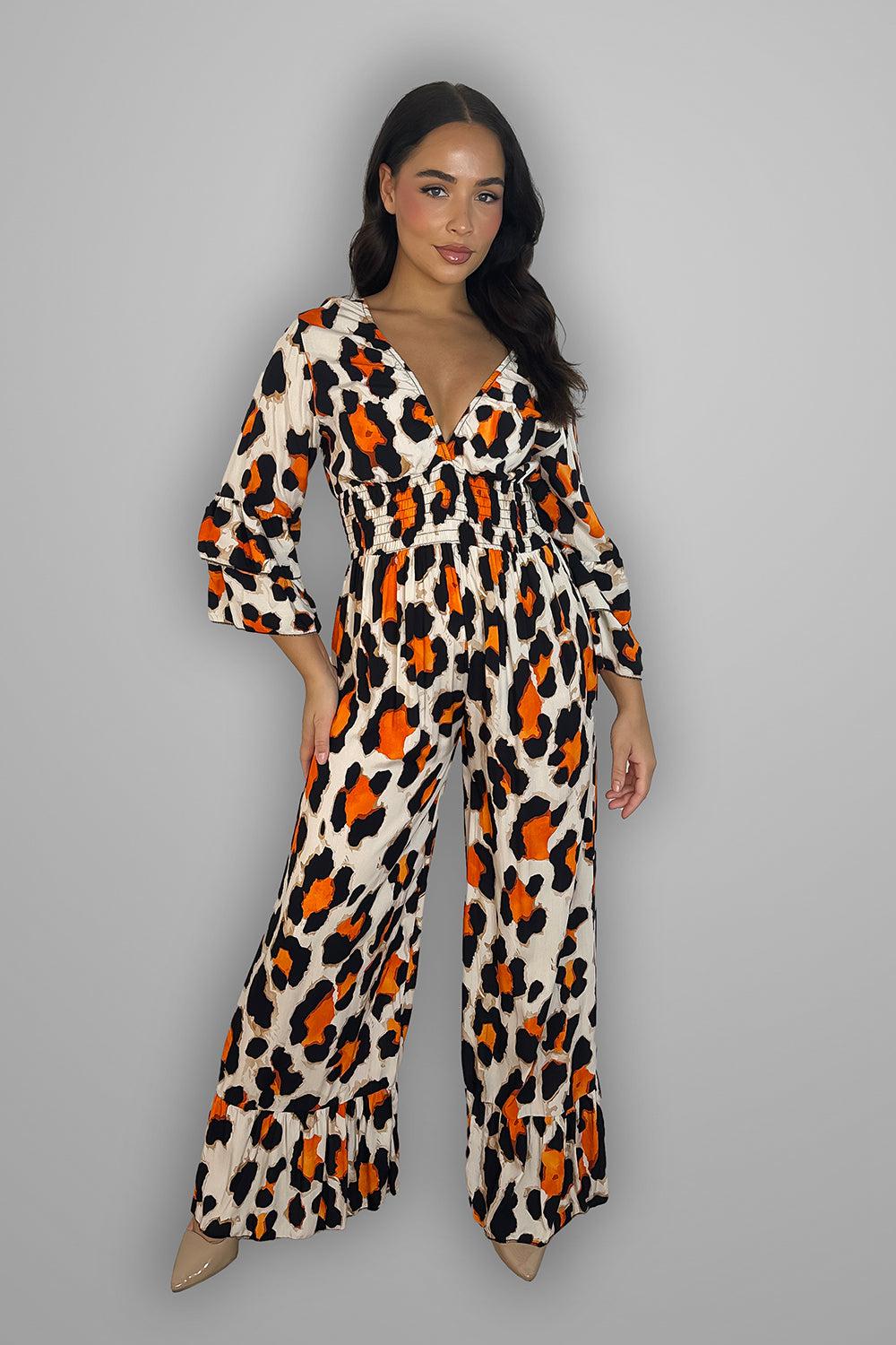 Multicolur Leopard Print Slinky Jumpsuit-SinglePrice