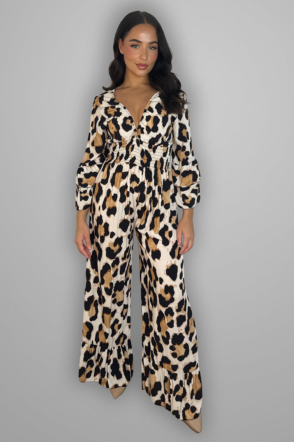 Multicolur Leopard Print Slinky Jumpsuit-SinglePrice