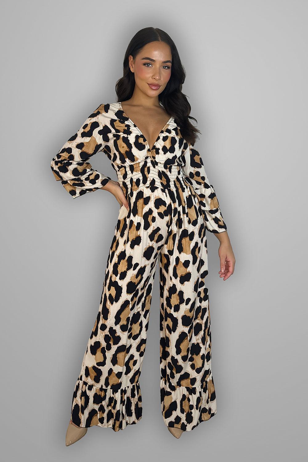 Multicolur Leopard Print Slinky Jumpsuit-SinglePrice