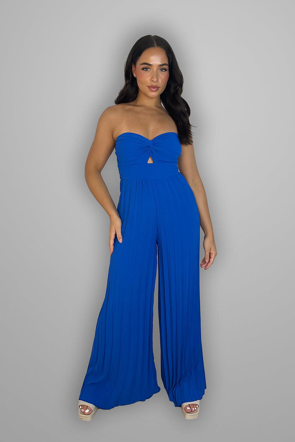 Pleated Legs Bandeau Jumpsuit-SinglePrice