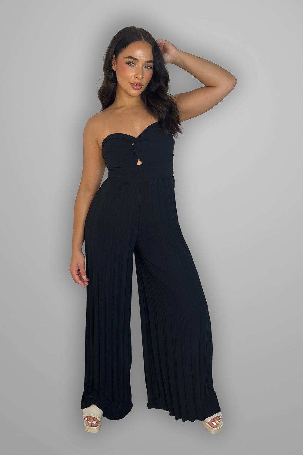 Pleated Legs Bandeau Jumpsuit-SinglePrice