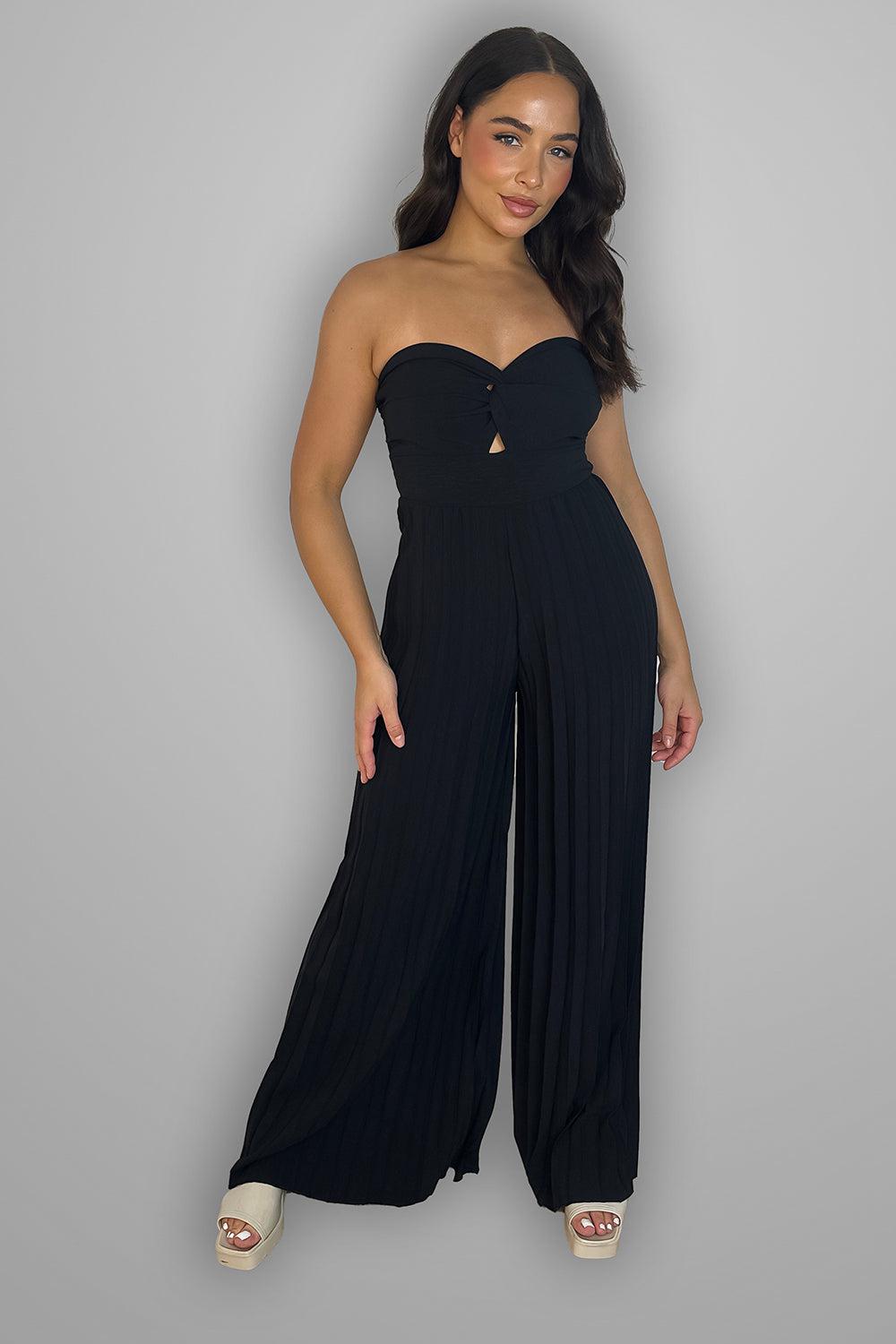 Pleated Legs Bandeau Jumpsuit-SinglePrice