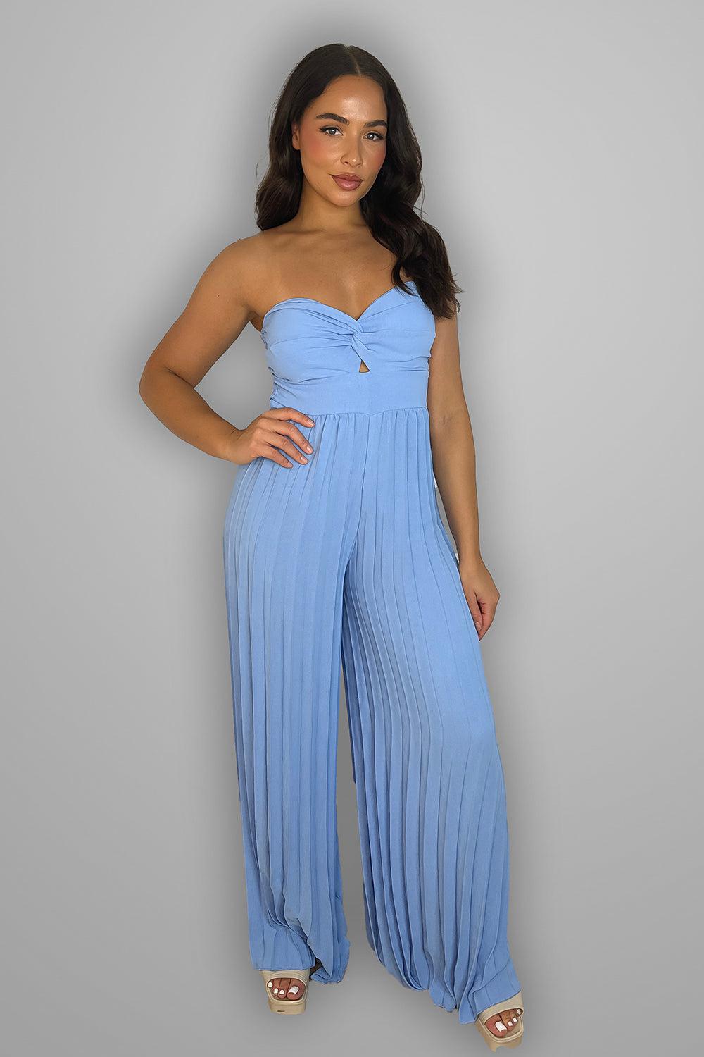 Pleated Legs Bandeau Jumpsuit-SinglePrice