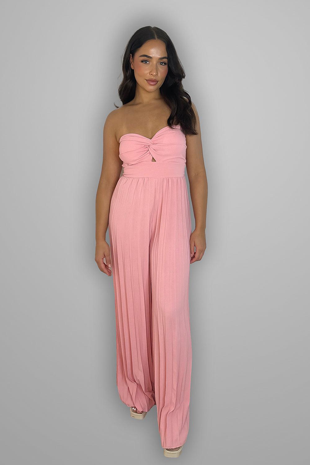 Pleated Legs Bandeau Jumpsuit-SinglePrice