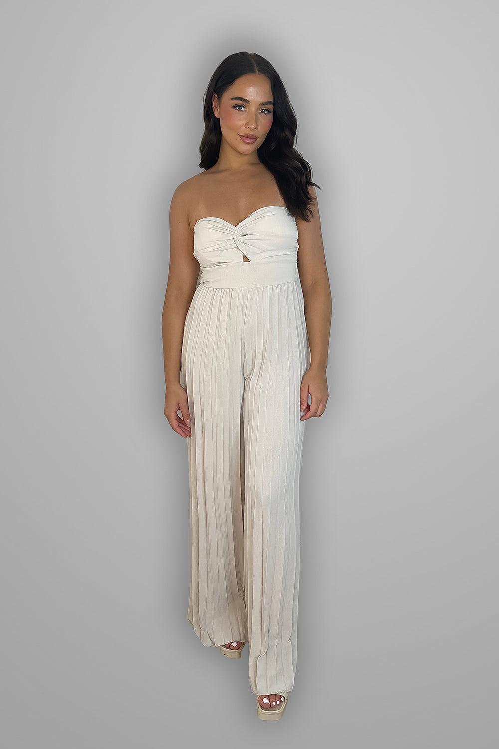 Pleated Legs Bandeau Jumpsuit-SinglePrice