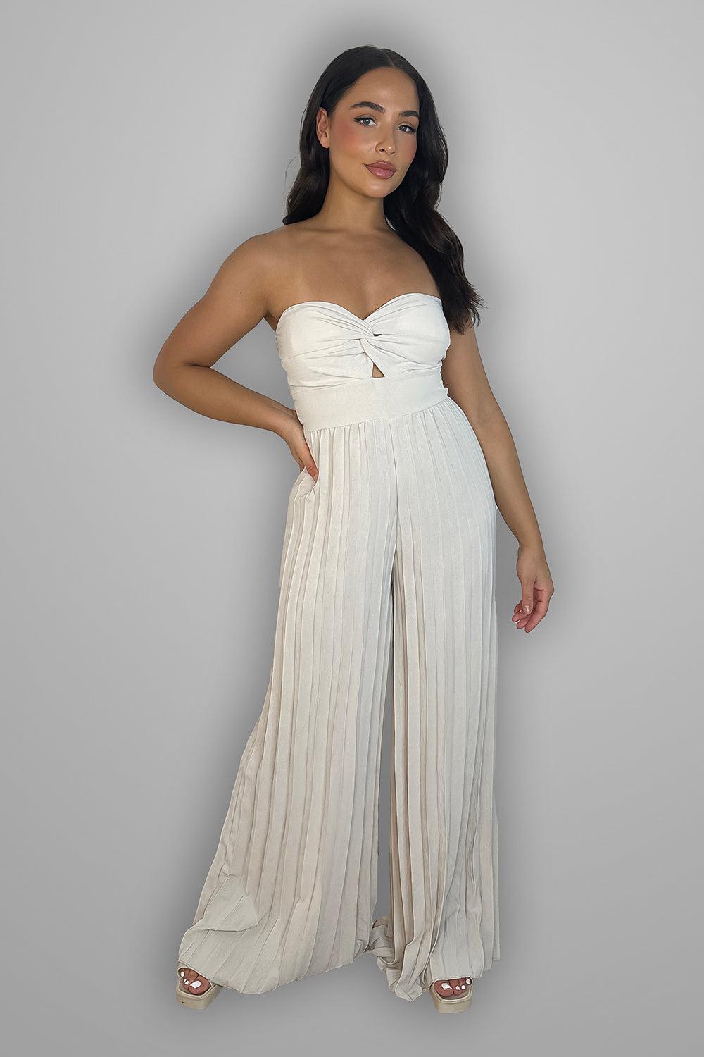 Pleated Legs Bandeau Jumpsuit-SinglePrice