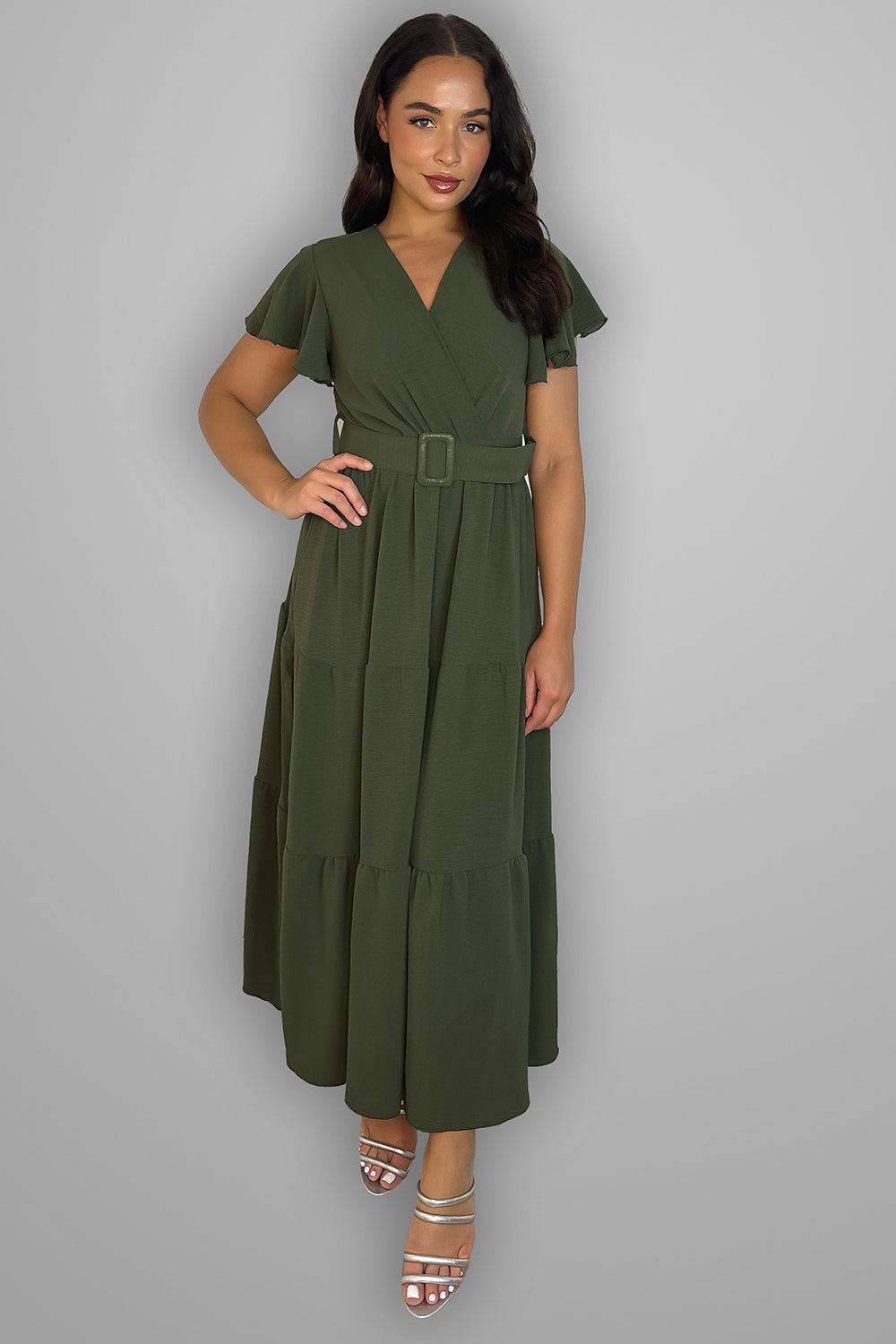 Belted V-Neck Maxi Dress-SinglePrice