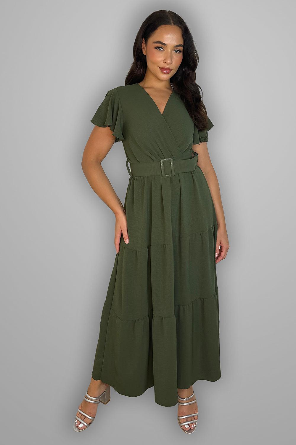 Belted V-Neck Maxi Dress-SinglePrice