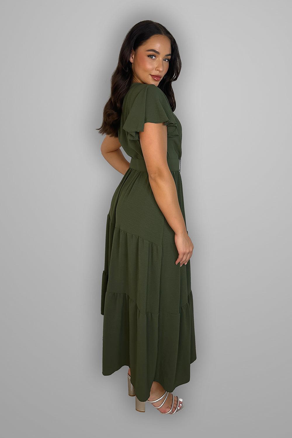 Belted V-Neck Maxi Dress-SinglePrice