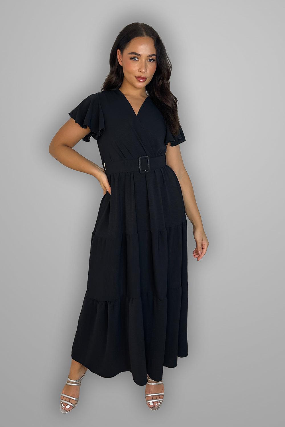 Belted V-Neck Maxi Dress-SinglePrice