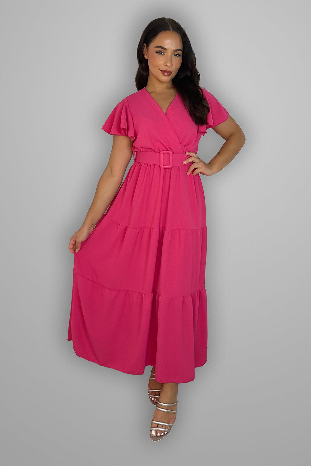 Belted V-Neck Maxi Dress-SinglePrice