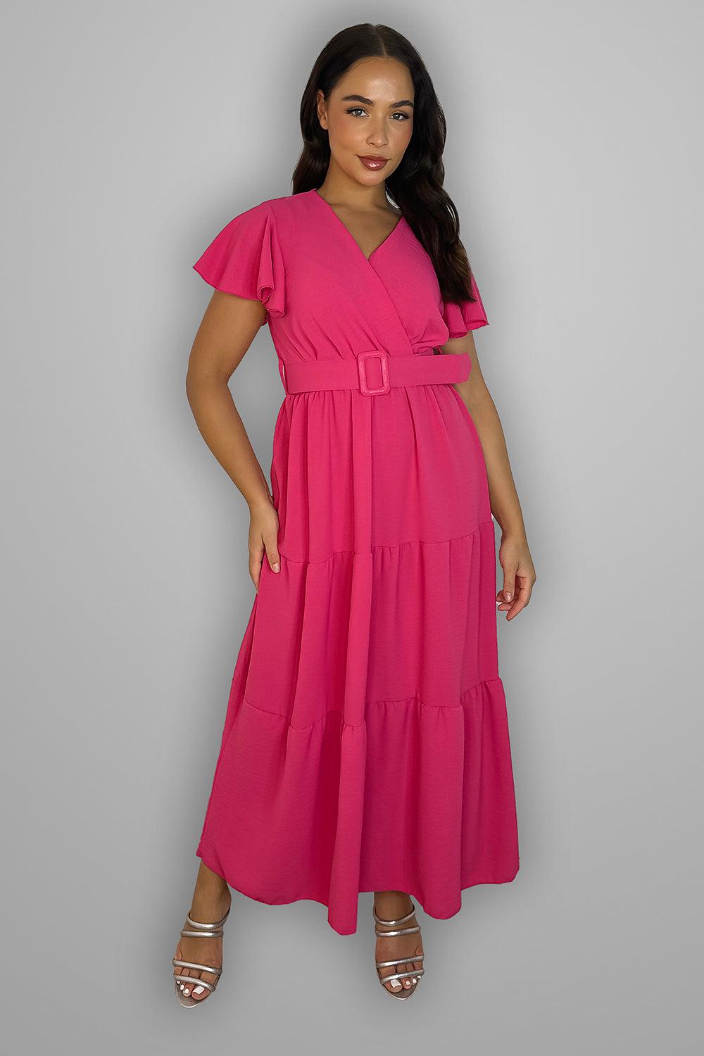 Belted V-Neck Maxi Dress-SinglePrice