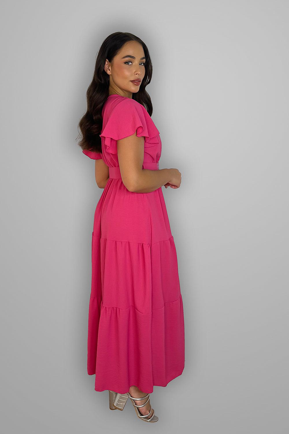 Belted V-Neck Maxi Dress-SinglePrice