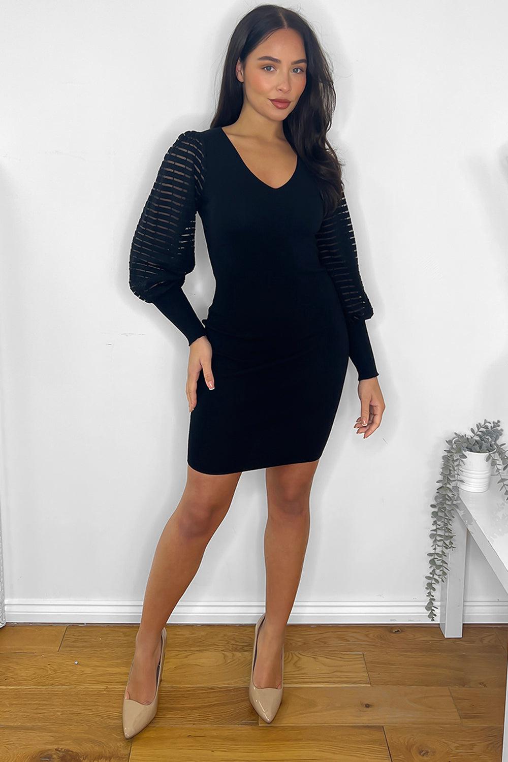 Ribbed Lantern Sleeves Knitted Dress