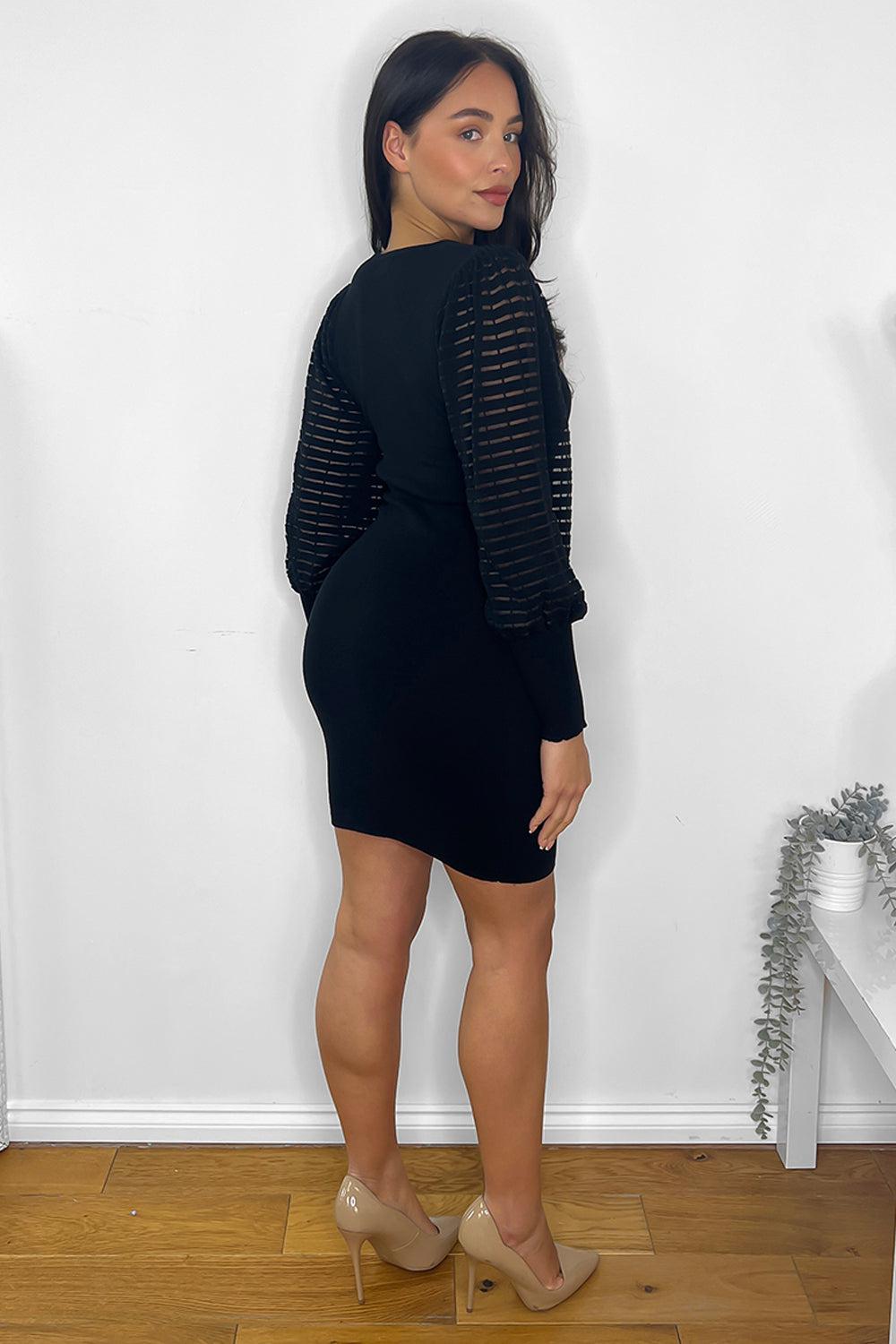 Ribbed Lantern Sleeves Knitted Dress