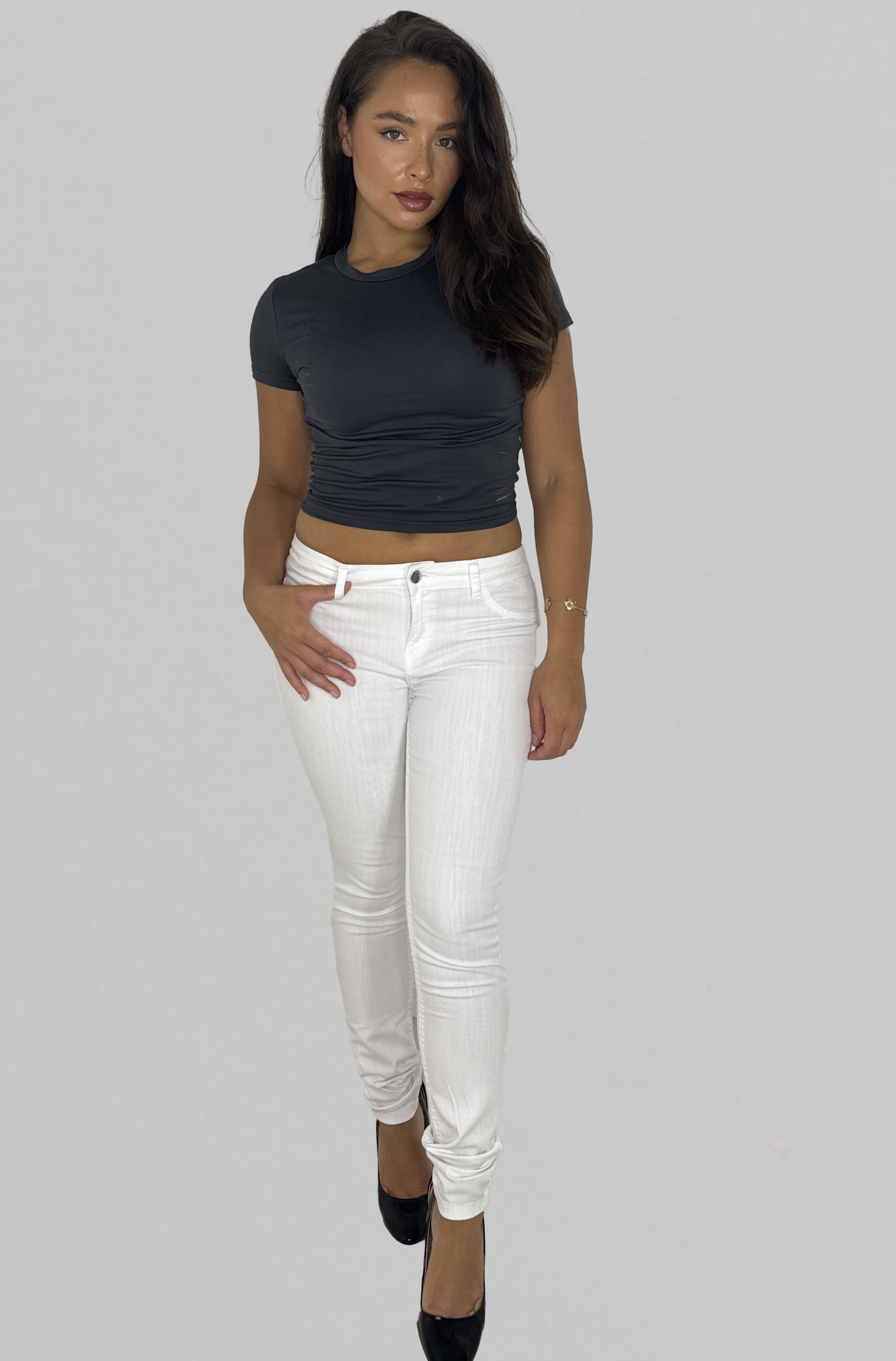 White Low Waisted Skinny Denim Jeans