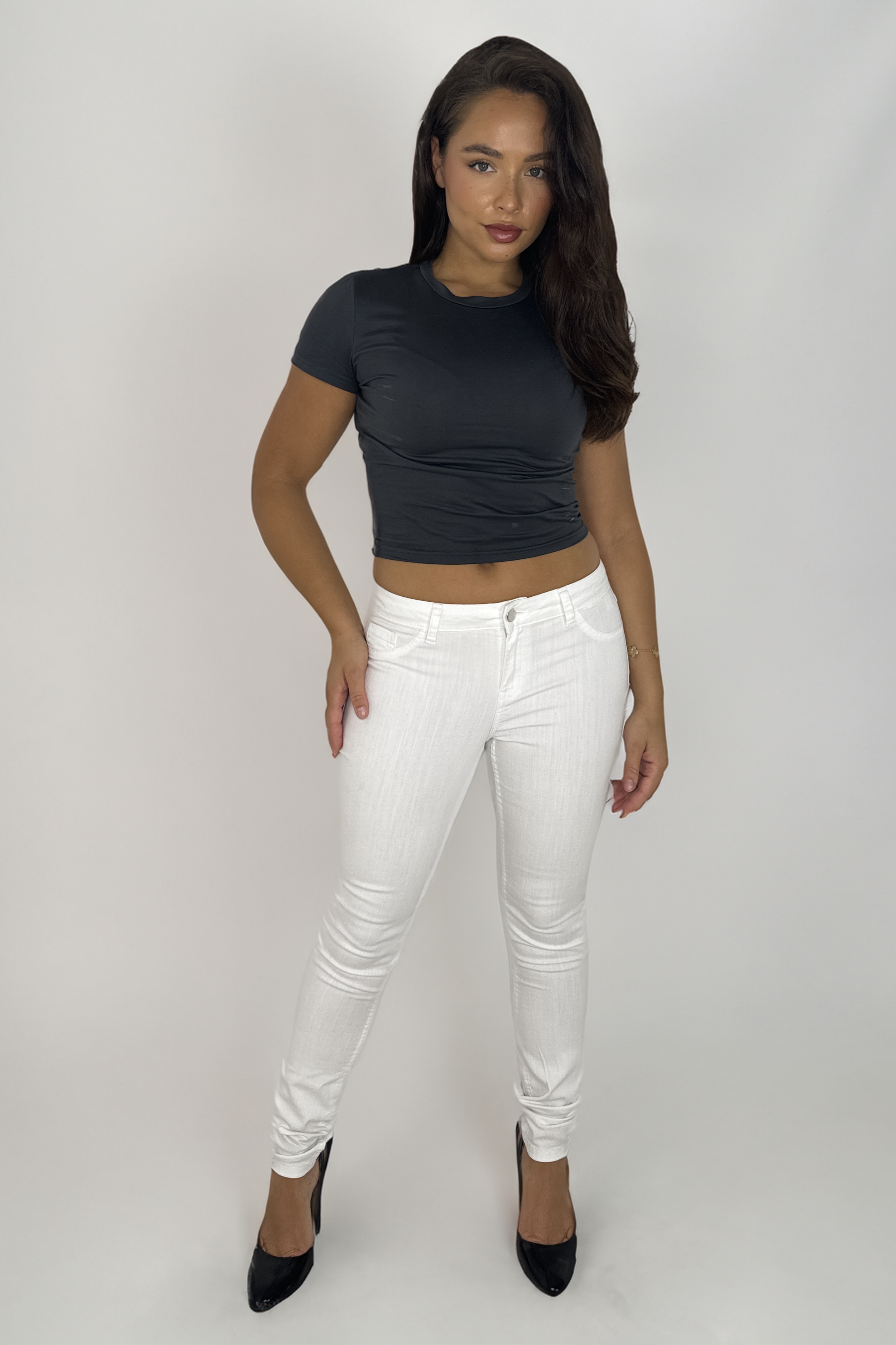 White Low Waisted Skinny Denim Jeans