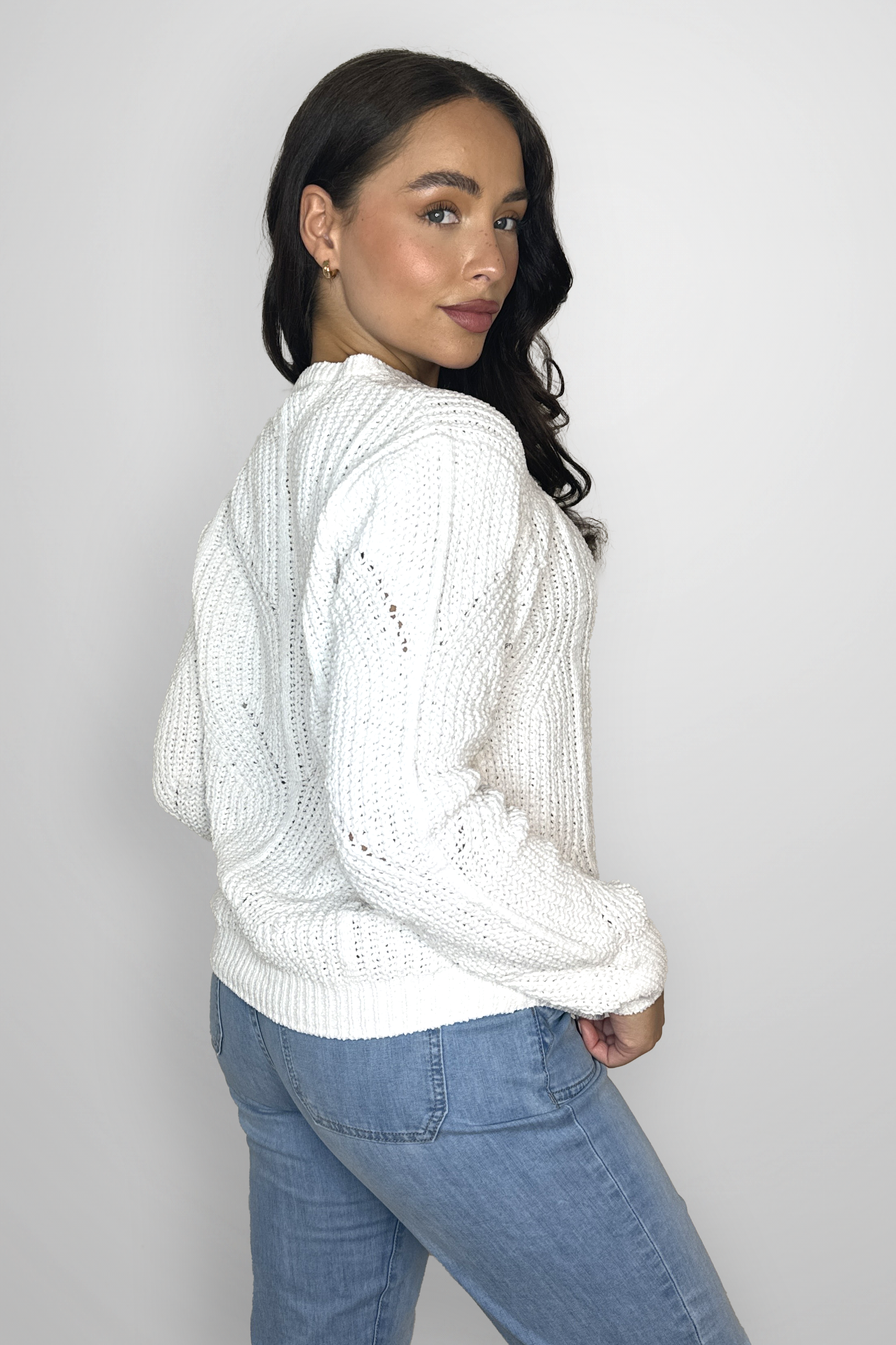 Perforated Chunky Knit Crew Neck Jumper-SinglePrice