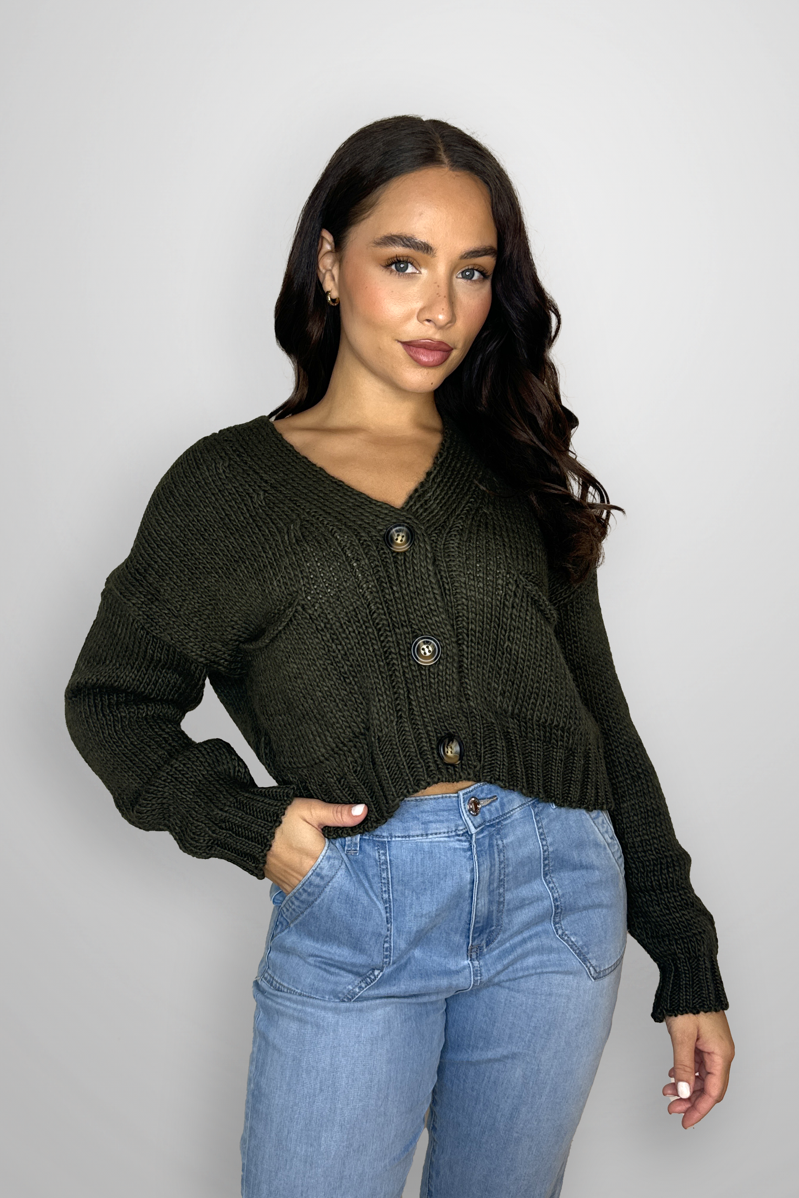 Chunky Knit V-Cut Slouchy Cardigan