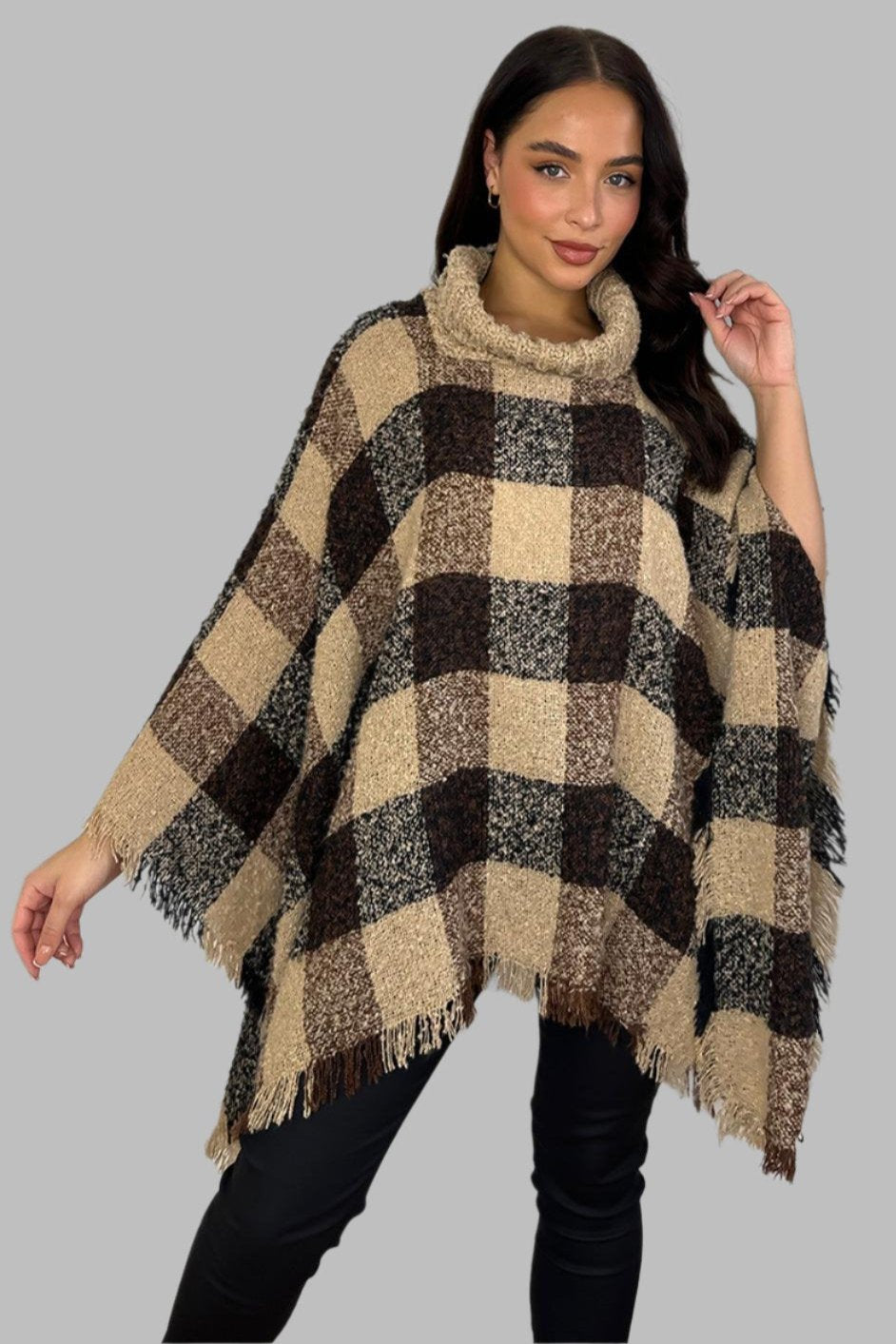 Knitted Large Collar Checked Knitted Poncho-SinglePrice