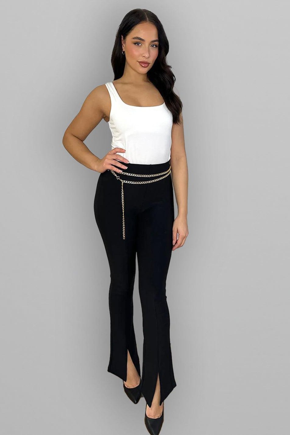 Split Leg Chain Belt Trousers