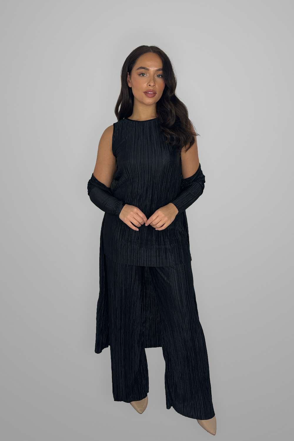 Classic Modest Wide Leg Trousers And Kaftan 3-piece Co-ord Set-SinglePrice