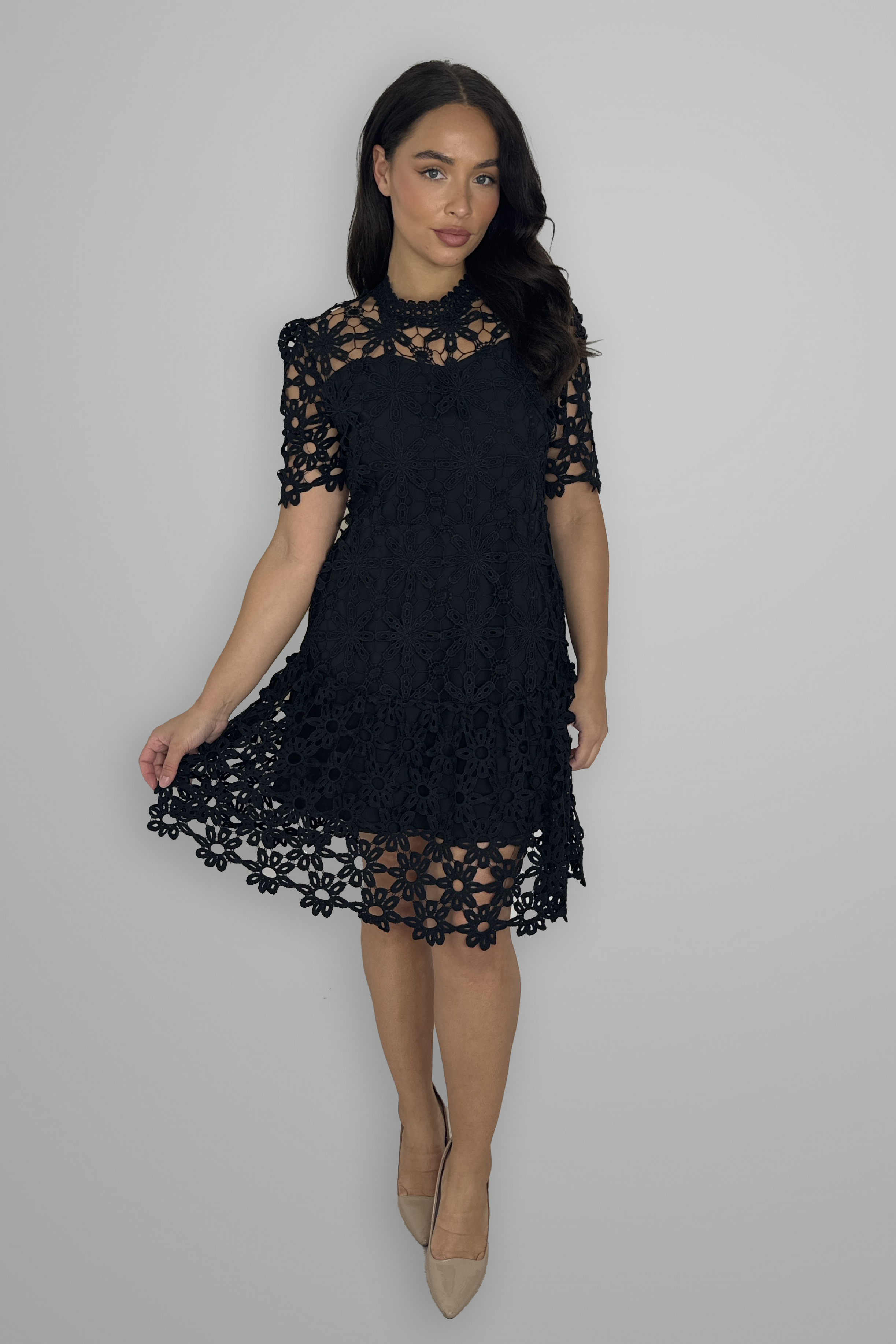 Short Sleeve Crochet Sundress-SinglePrice