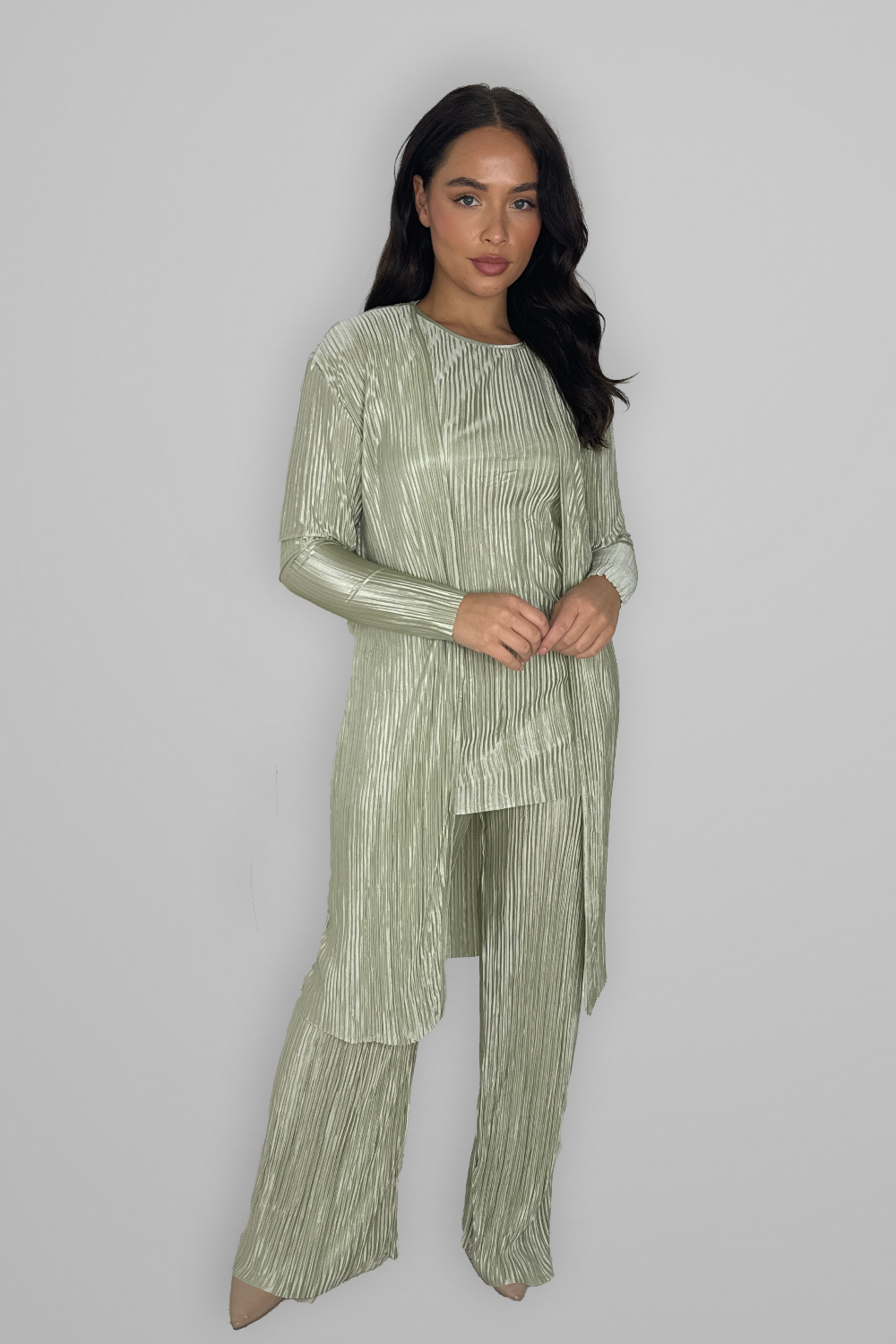 Classic Modest Wide Leg Trousers And Kaftan 3-piece Co-ord Set-SinglePrice