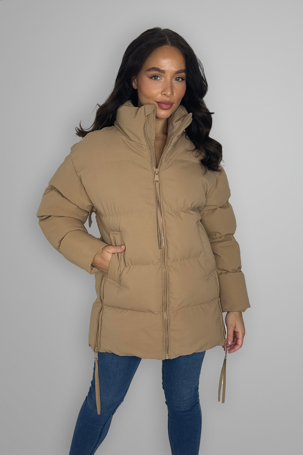 High Neck Collar Zip Winter Jacket-SinglePrice