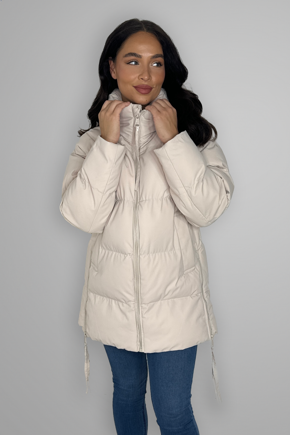 High Neck Collar Zip Winter Jacket-SinglePrice