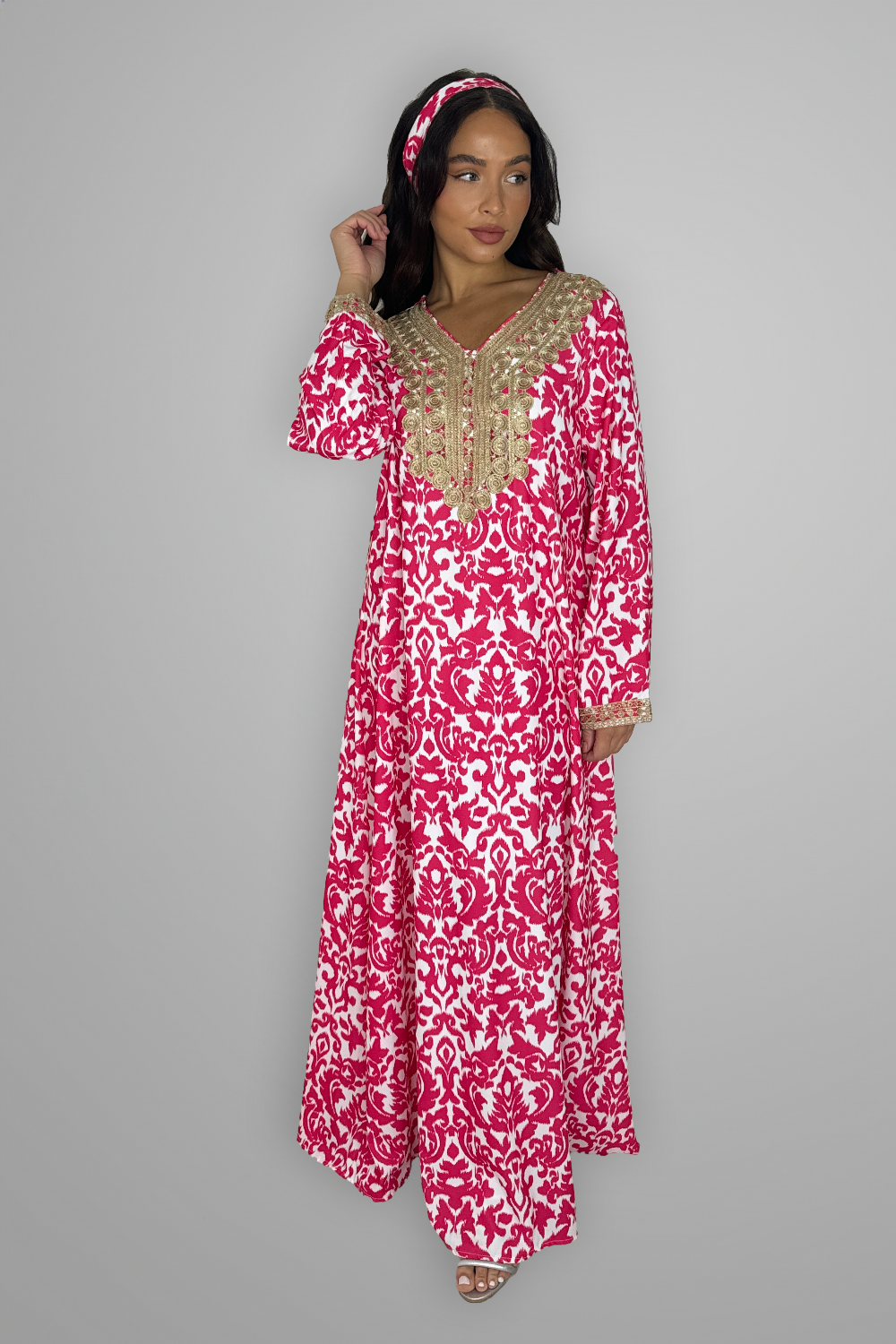 Embroidered Hem Tie Up Long Traditional Dress-SinglePrice