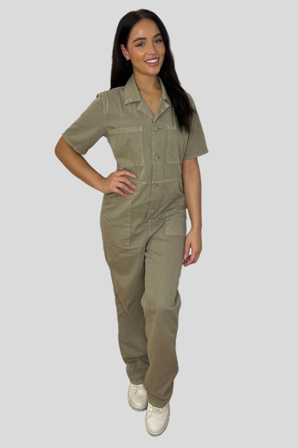 Ligh Khaki Denim Boiler Jumpsuit-SinglePrice