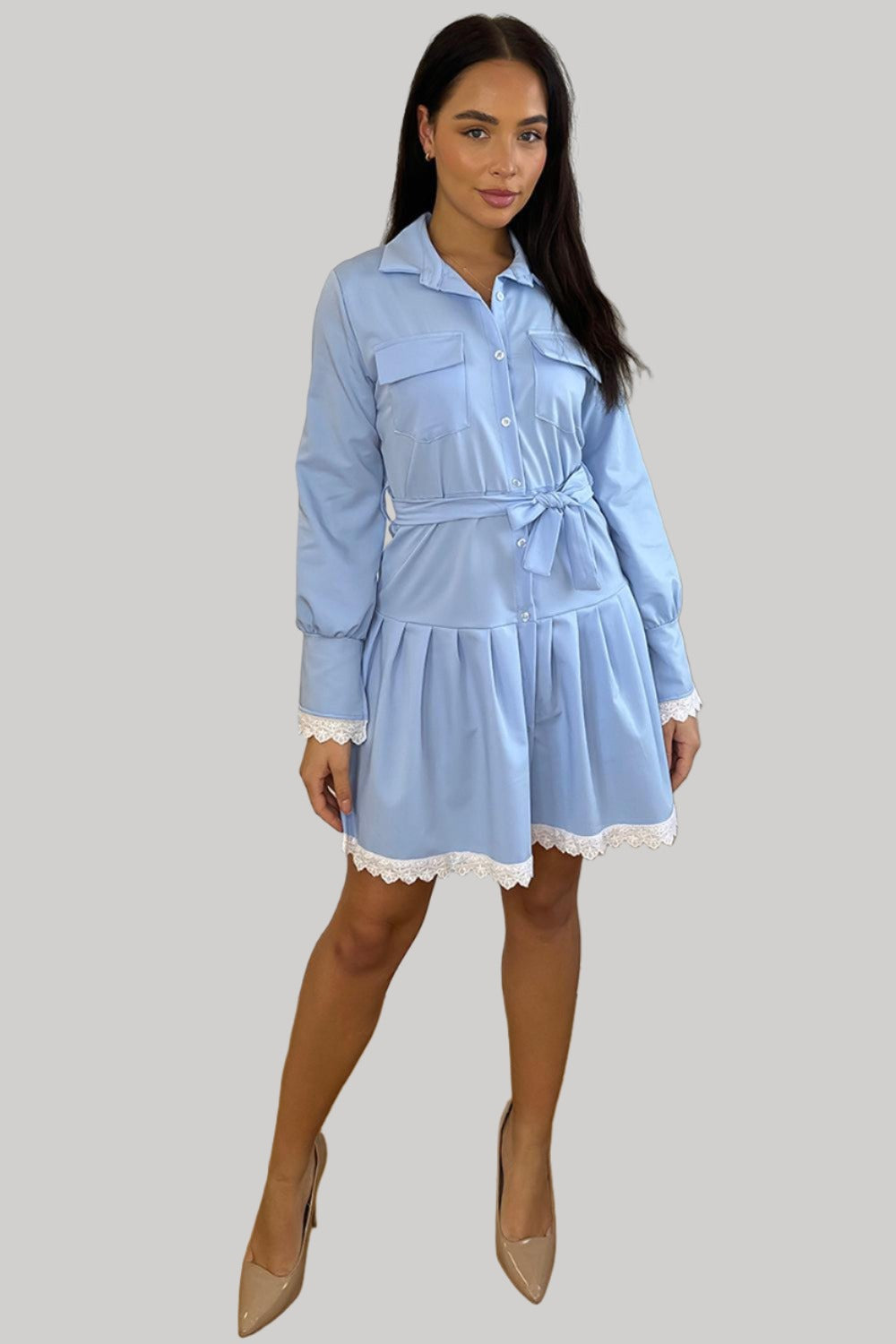 Lace trim store shirt dress