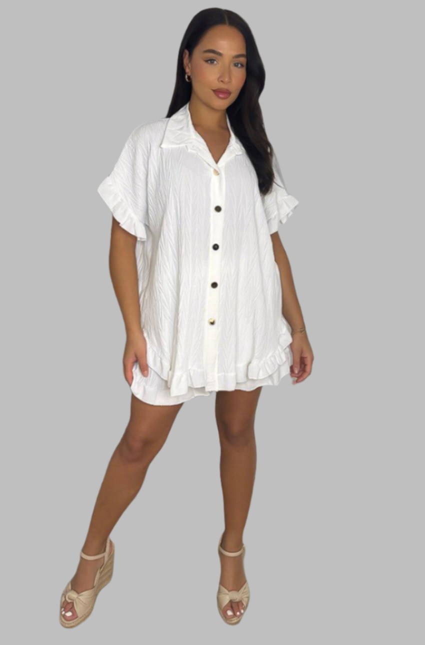 CRINKLE BUTTON DOWN SHIRT AND SHORTS SET