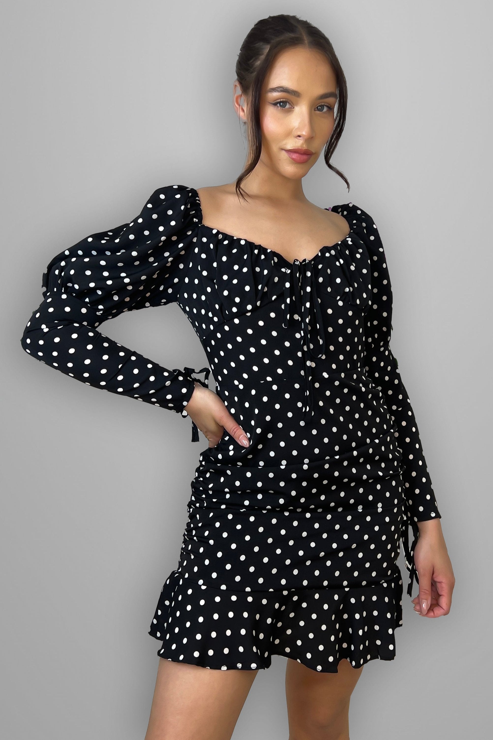 Black Polka Dot Frilled Milkmaid Dress